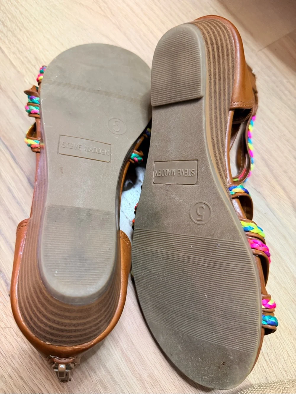 Steve Madden tracey Girls Wedge Sandals Brown Rainbow Youth 5 Fits Womens 6.5-7